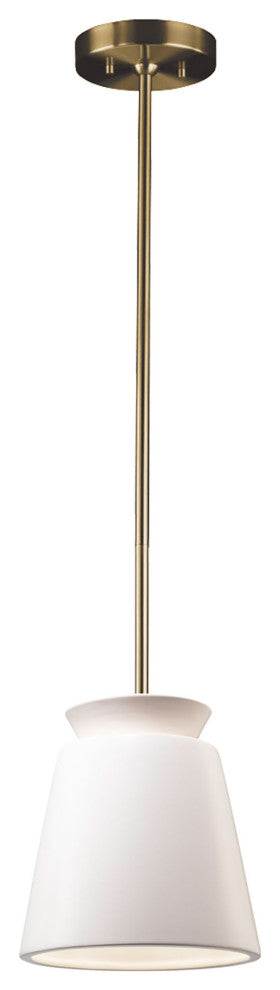 Small Trapezoid Pendant, Matte White, Antique Brass, Incandescent