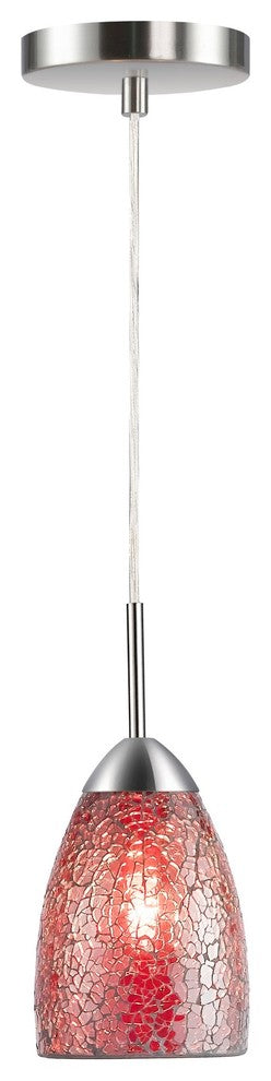 Venezia Mini Pendant, Satin Nickel, Mosaic Red, 1-Light, 4"D