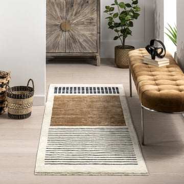 Nuloom Keeva Modern Striped Fringe Rug, Beige 2'8"x7'10"