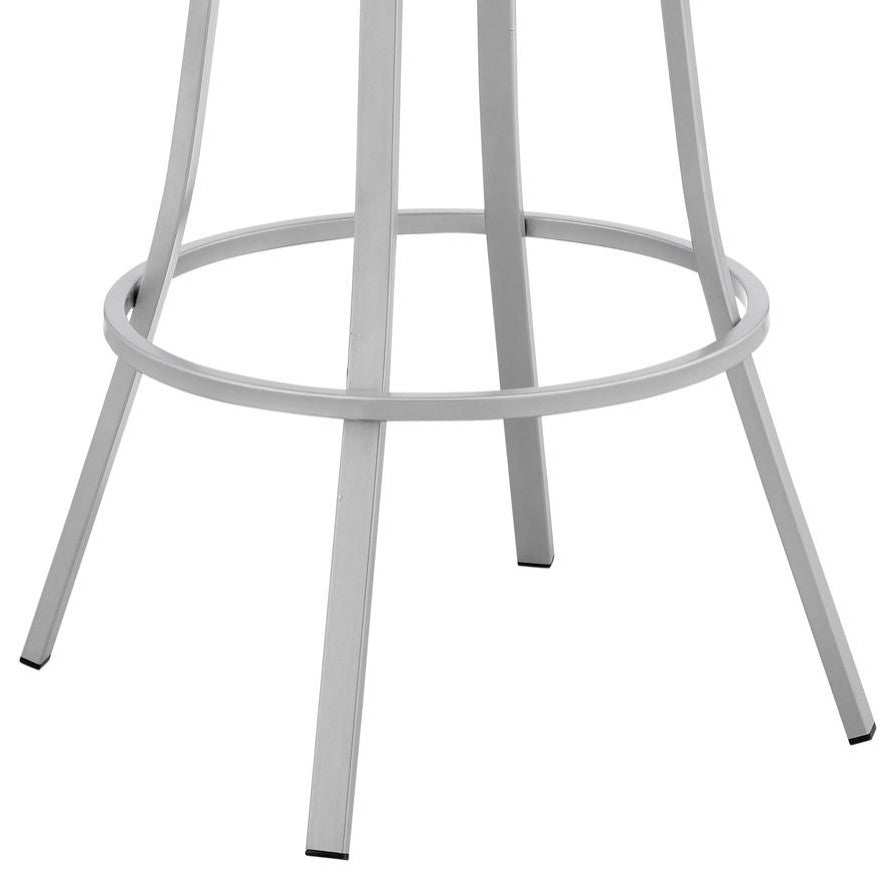 Swivel White Faux Leather and Silver Metal Bar Stool