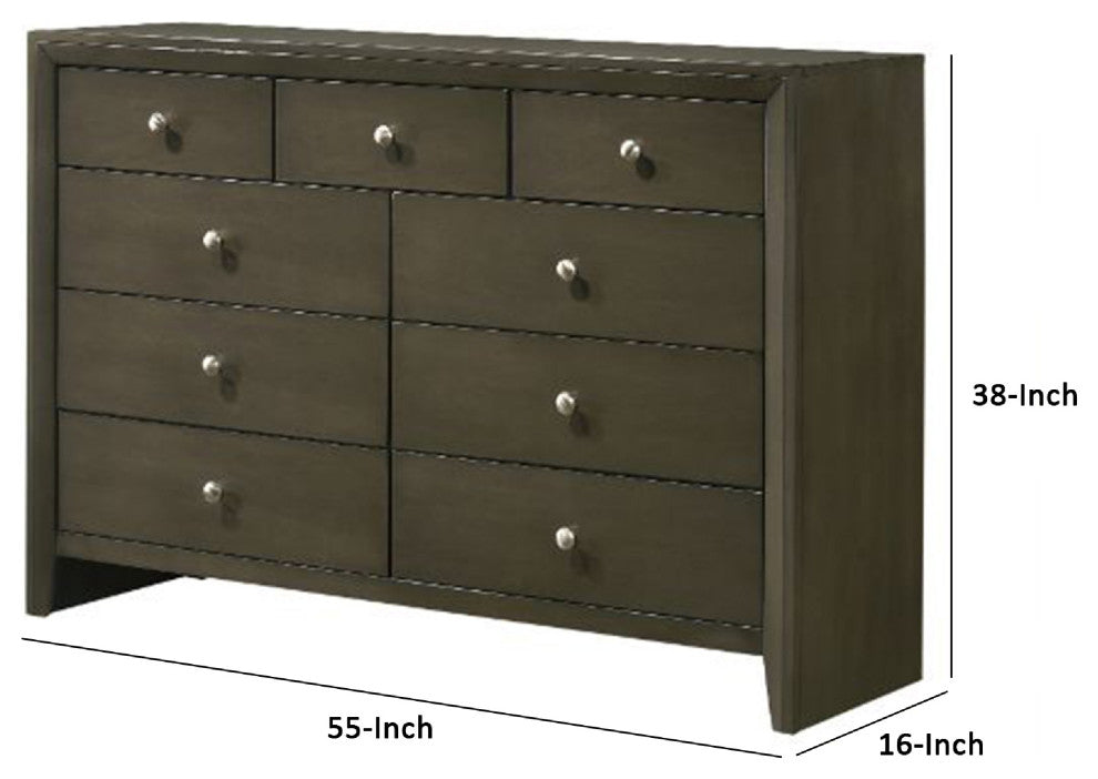 Benzara BM269076 Dresser With 9 Drawers and Panel Base Support, Gray