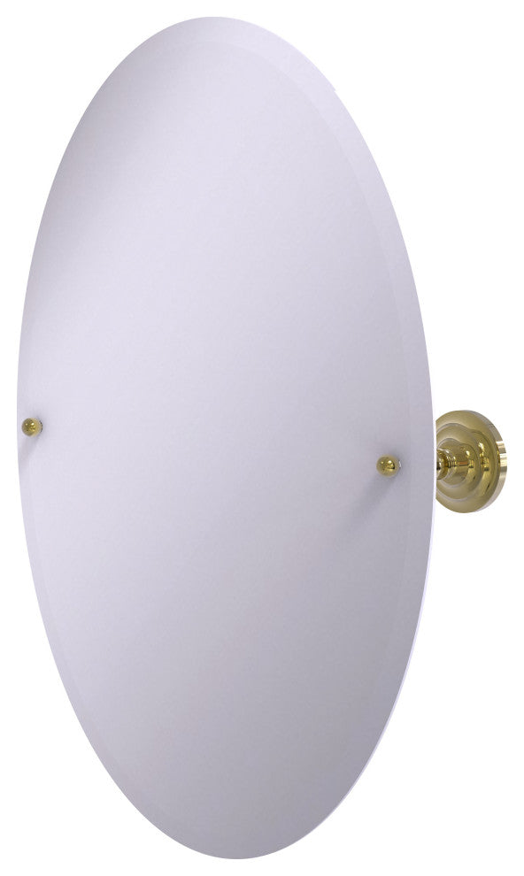 Frameless Oval Beveled Edge Tilt Mirror, Unlacquered Brass