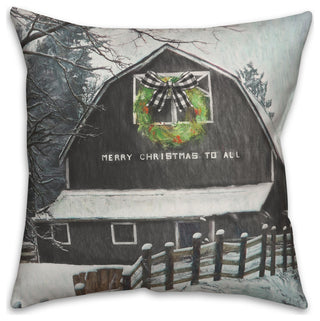 Black Barn With Wreath 20x20 Spun Poly Pillow