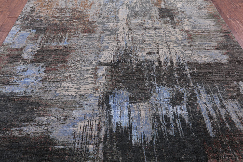 8' 2" X 10' 2" Abstract Handmade Wool and Silk Rug Q8884