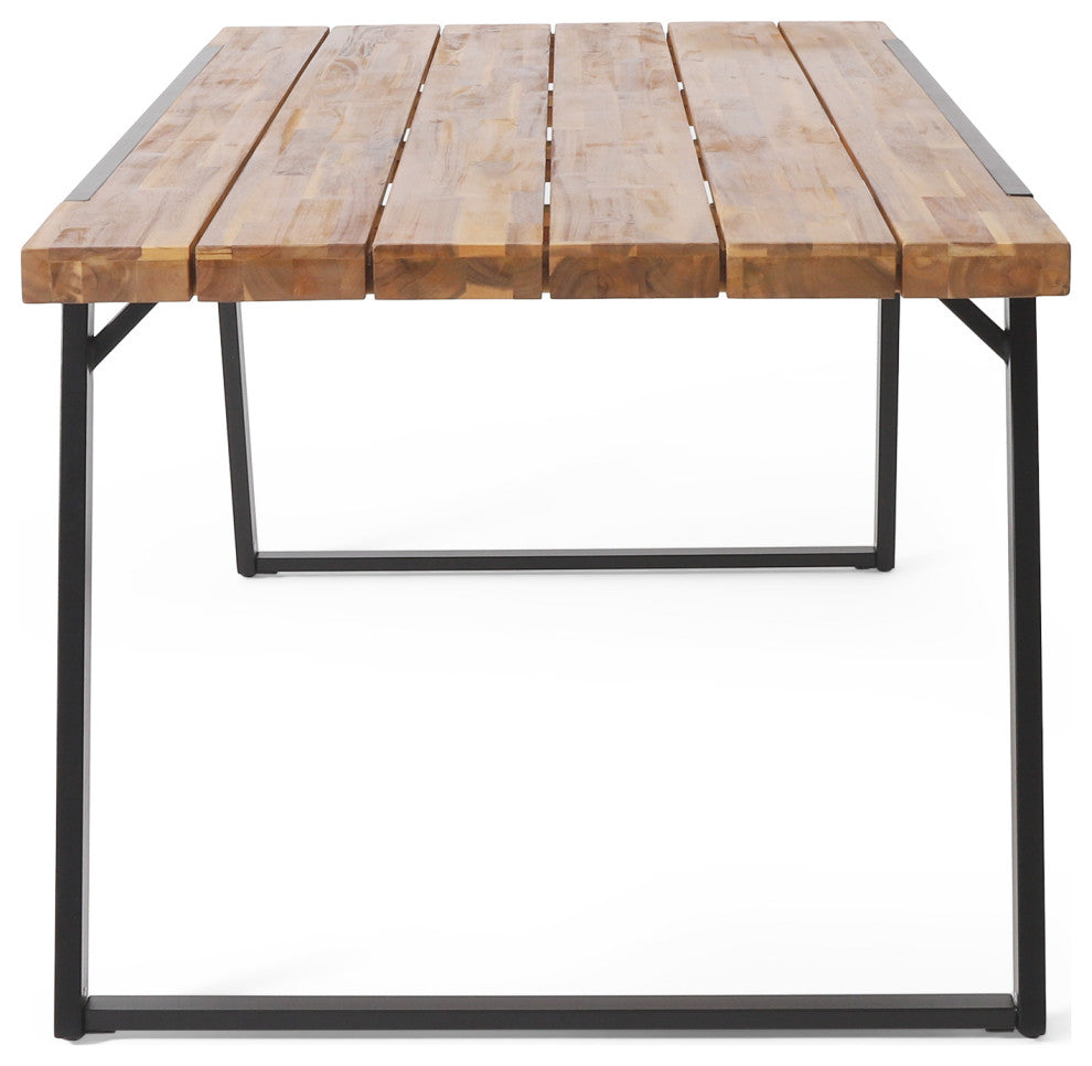 Gebo Outdoor Modern Acacia Wood Dining Table, Teak/Black