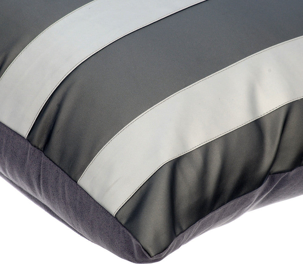 Faux Leather Decorative Pillows Grey 20"x20", Alternating Silver
