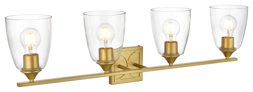 4 Light Brass And Clear Bath Sconce