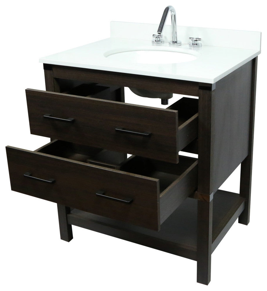 Single Vanity, Dark Gray RG Finish Top With White Engineered Stone And Oval Sink, 31"