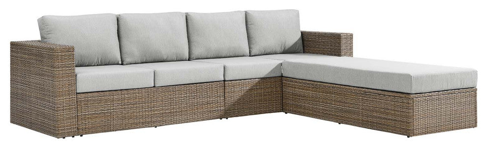 Outdoor Patio Outdoor Patio Sectional Sofa and Ottoman Set, Cappuccino Gray