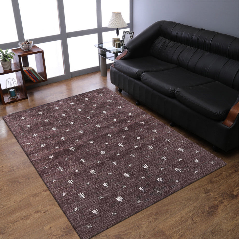 HAND KNOTTED LOOM SILK AREA RUGS-5'x8',Rectangle,Brown White,Contemporary