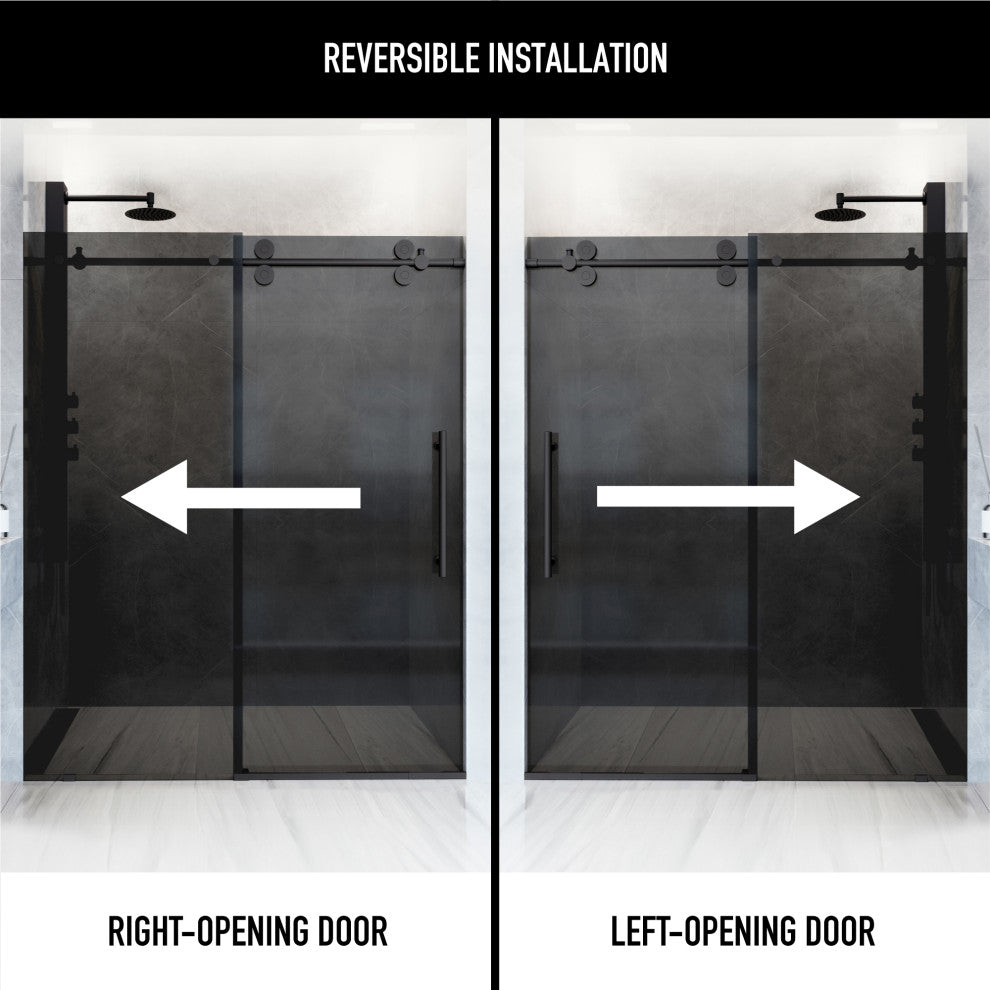 VIGO Elan 56" to 60" W x 74" H Frameless Sliding Shower Door, Matte Black, Black Tint Glass