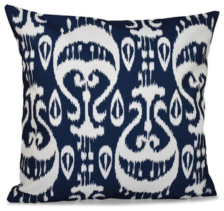 Ikat , Geometric Print Pillow, Navy Blue, 26"x26"