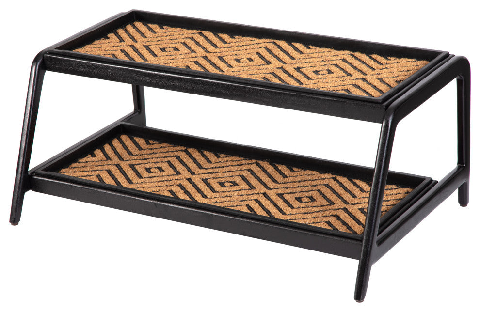 Double-Tier Black Stand With 3-Pair Rubber Boot Trays Galapagos