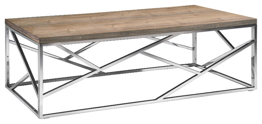 HomeRoots 15" Walnut Veneer and Steel Coffee Table