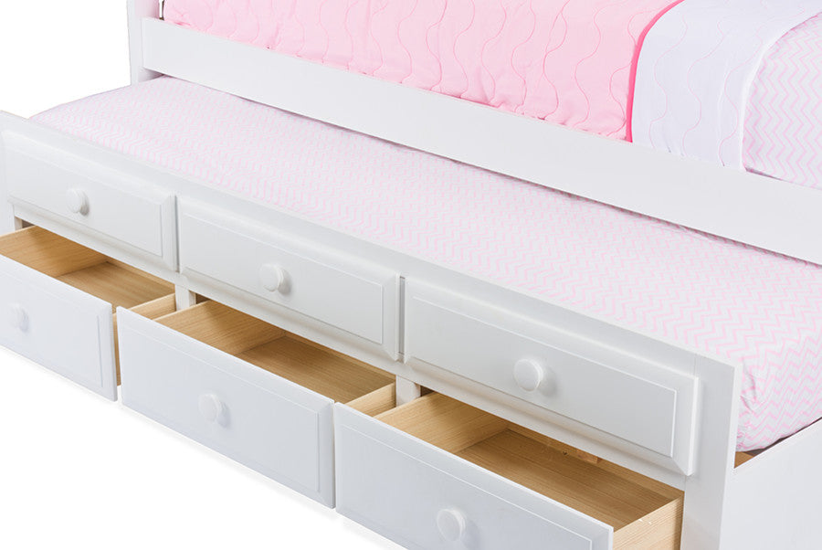 Ballina White Wood Contemporary Twin-Size Trundle Bed