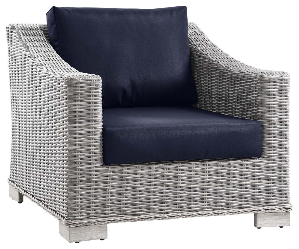 Outdoor Patio Wicker Rattan 9-Piece Sectional Sofa Furniture Set Gray Navy