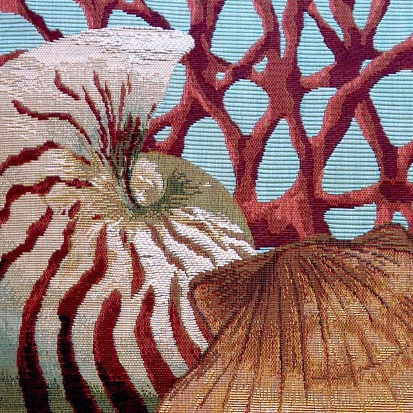Pillow Decor - Coral and Shells Blue Nautical Throw Pillow