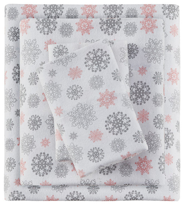 True North by Sleep Philosophy Cotton Flannel Winter Sheet Set, Snowflakes