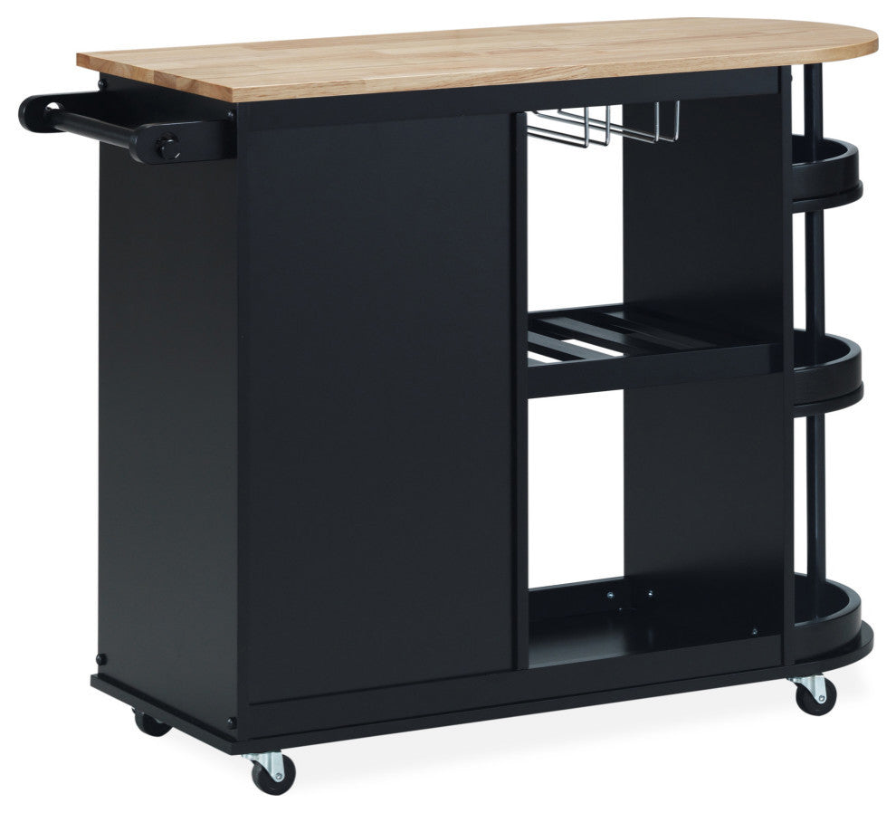 Chloe Kitchen Cart With Wheels, Black and Natural