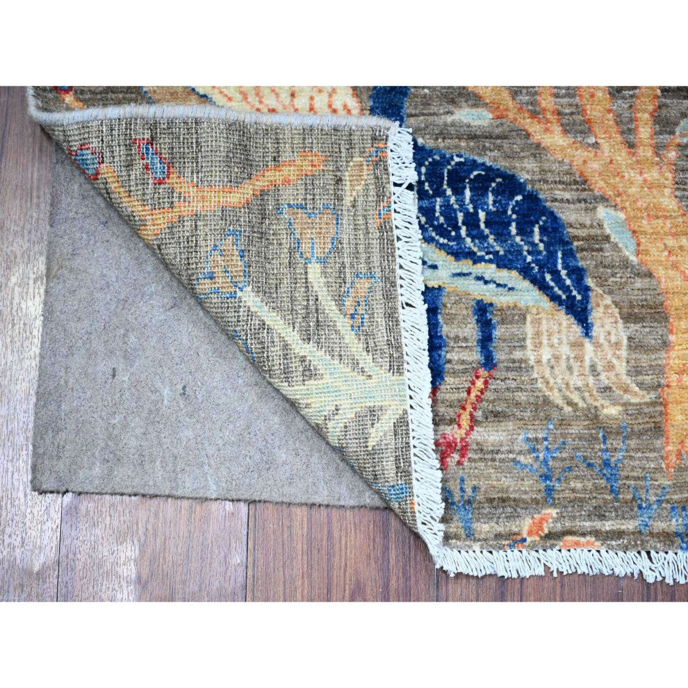 Best Gray Organic Wool Hand Knotted Afghan Peshawar Runner Rug, 2'7"x9'11"