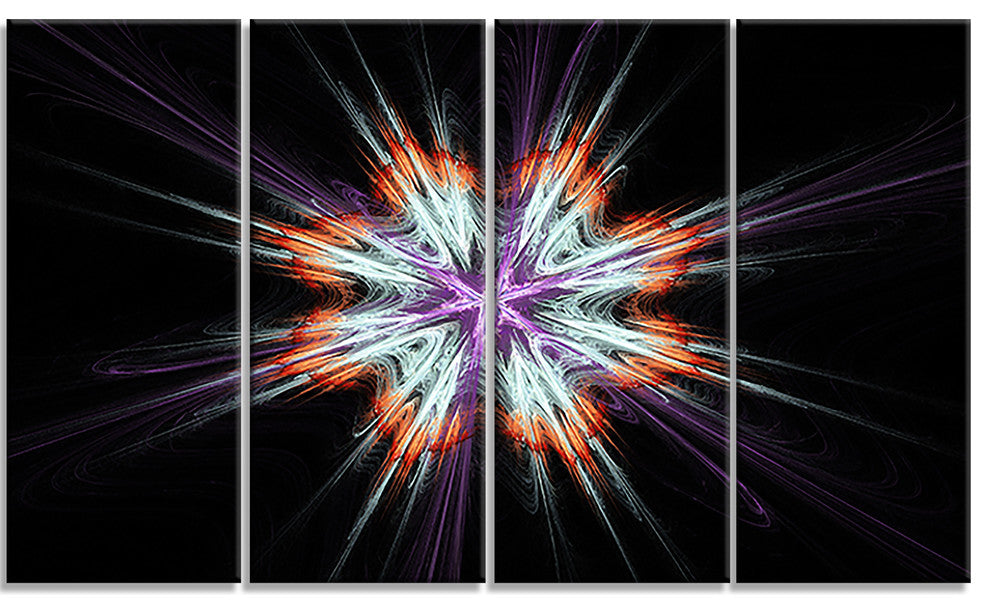 Abstract Flowers on Black Background, Flower Art on Canvas, 48"x28", 4 Panels
