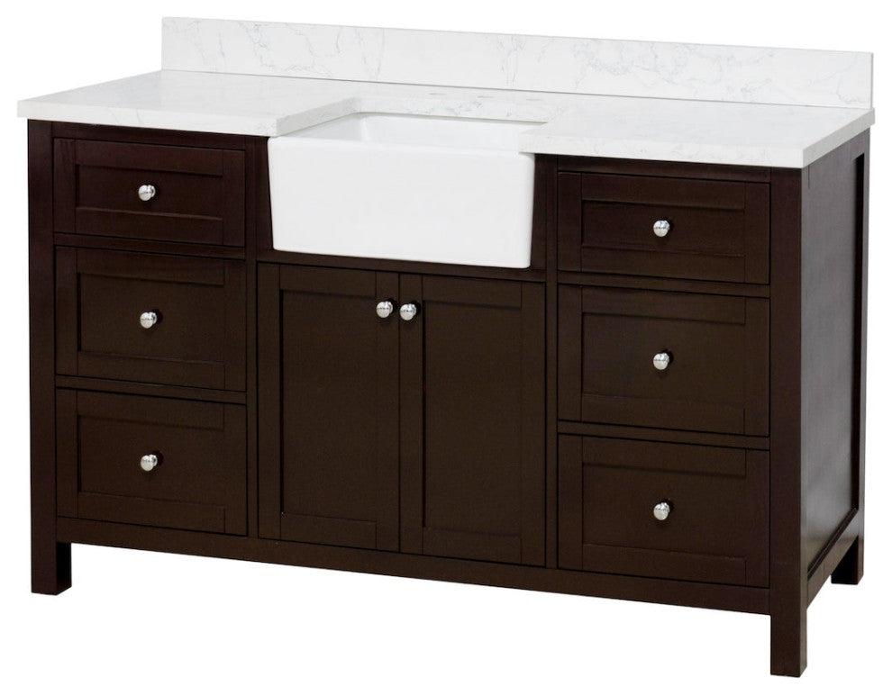 Yorkshire 60" Bathroom Vanity, Chocolate, Engineered Marble, Single