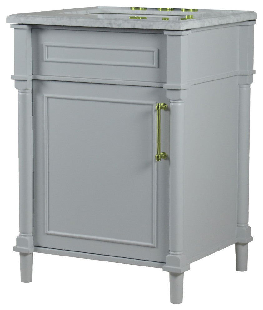 24" Single Vanity, Light Gray With White Carrara Marble Top
