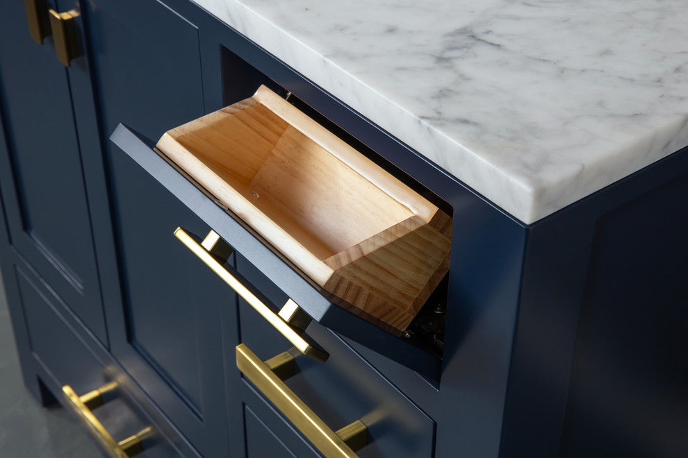Madison 36" Carrara White Marble Vanity, Monarch Blue With Faucet
