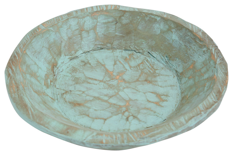 Painted Round Rustic Farmhouse Wooden Dough Bowl, Mint, Round