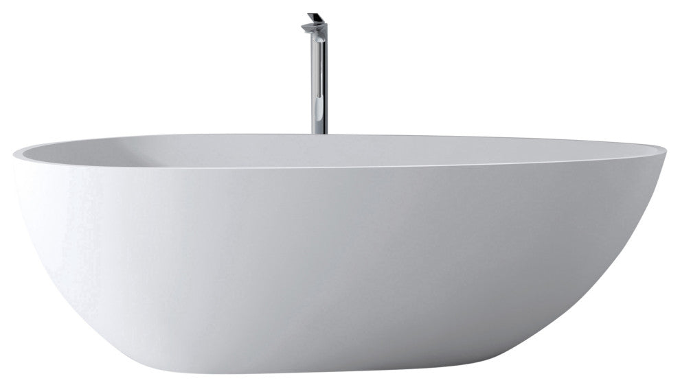 Vanity Art Solid Surface Resin Stone Freestanding Bathtub, Matte White, 59"x30"