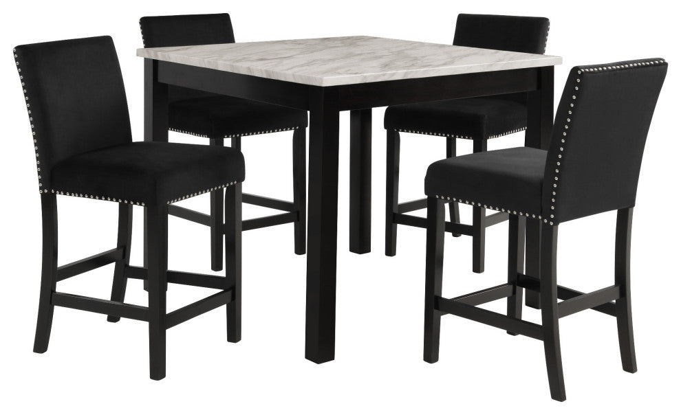 Benzara BM272110 42" 5 Piece Counter Table Set With Velvet Seating, Black
