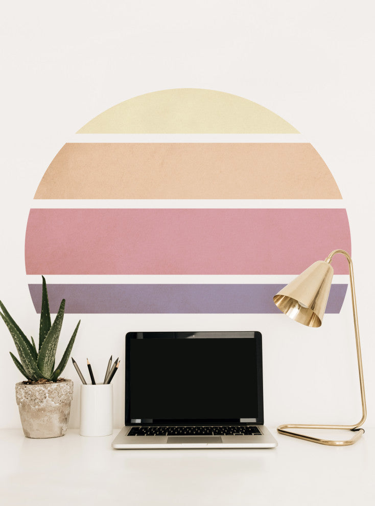 Retro Rising Sun Peel and Stick Vinyl Wall Sticker, Whisper, Small