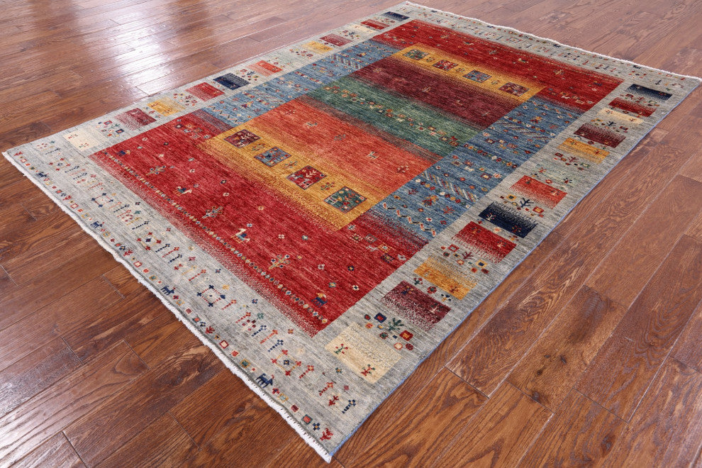 Handmade Tribal Persian Gabbeh Wool Rug 5' 8" X 7' 10" Q6418