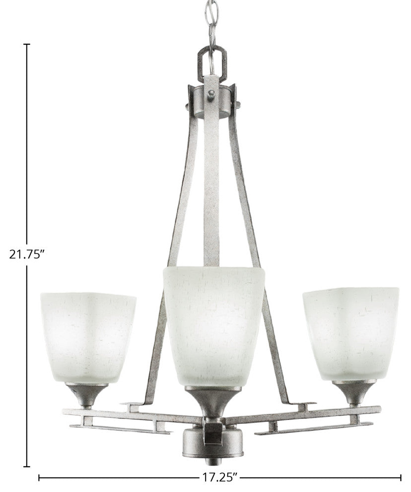 Uptowne 3-Light Chandelier, Aged Silver/White Muslin