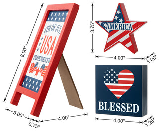 Patriotic Wooden Block Table Sign, 3-Piece Set