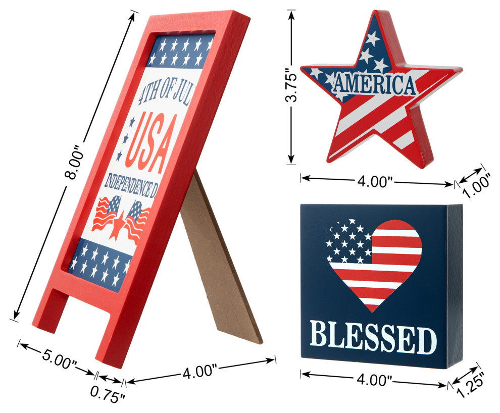 Patriotic Wooden Block Table Sign, 3-Piece Set