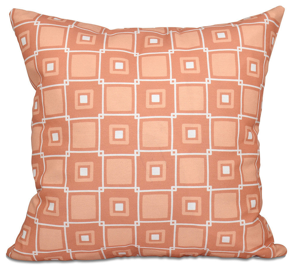 Square Pop, Geometric Print Pillow, Coral, 18"x18"