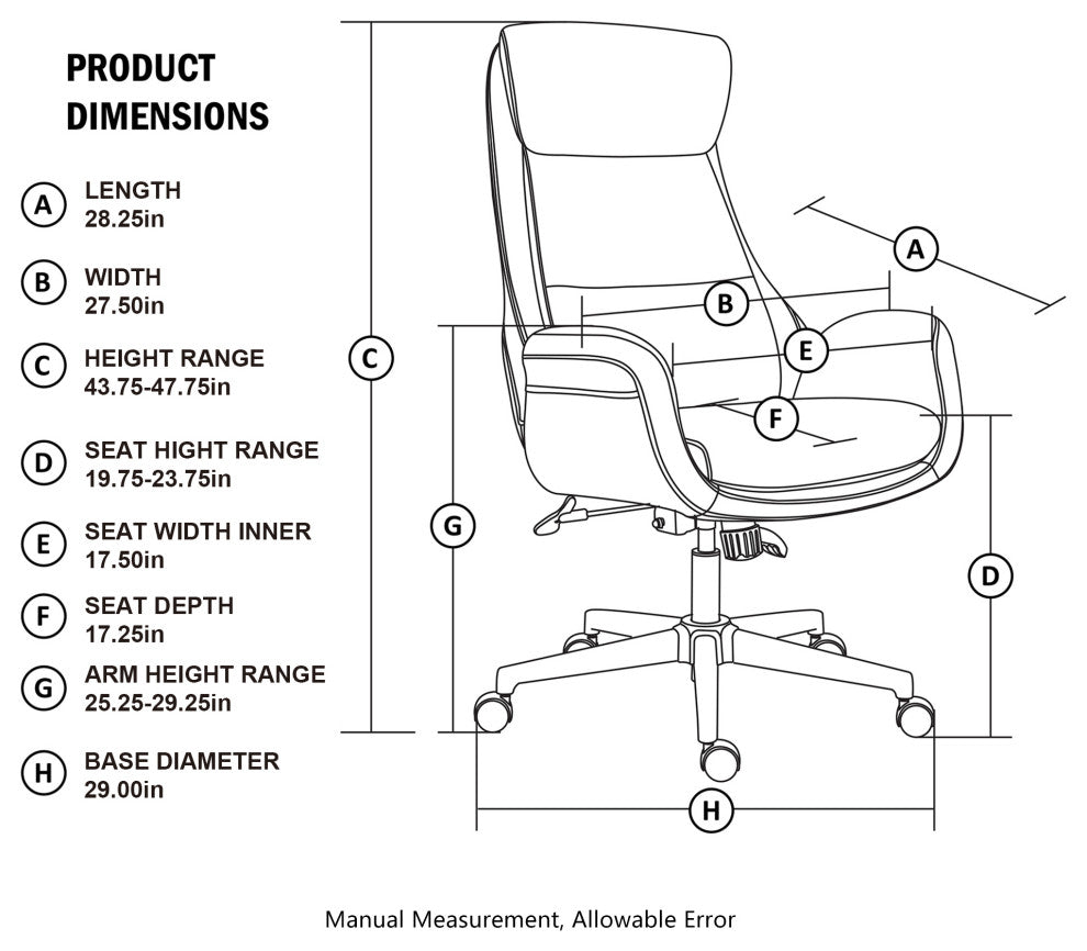 Mid-Century Modern Air Leatherette Adjustable Swivel High Back Office, Black