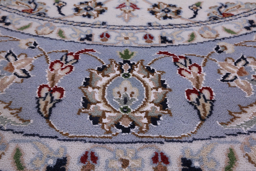 5' Round Wool & Silk Persian Nain Hand Knotted Rug - Q14727