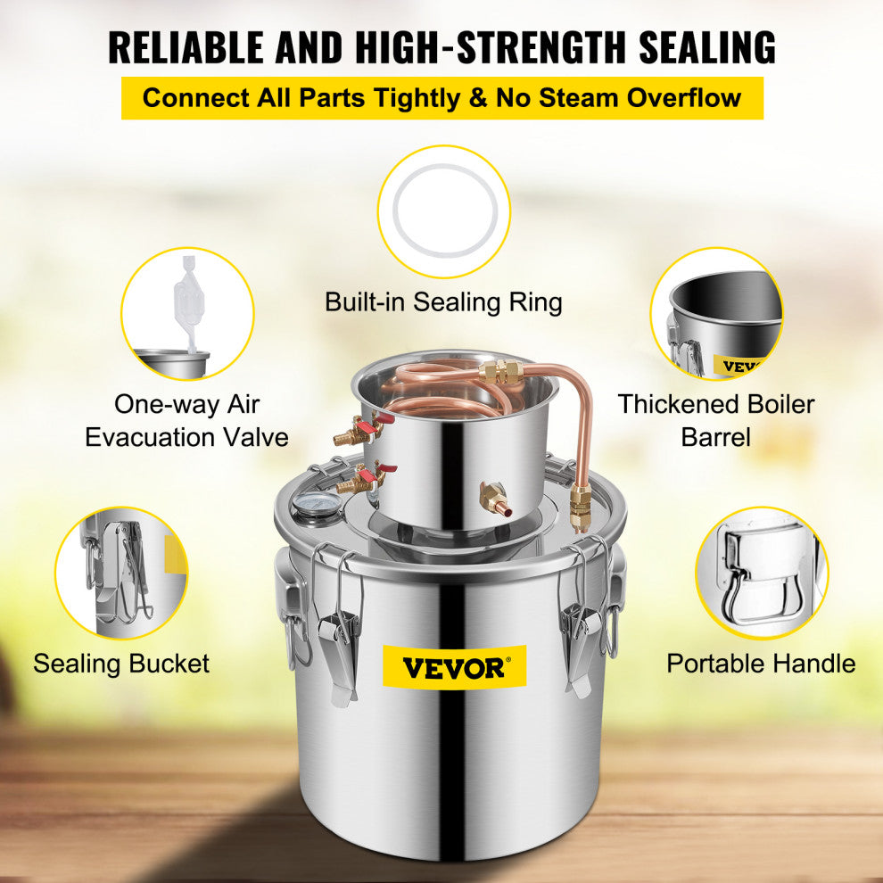 Alcohol Still Stainless Steel Water Alcohol Distiller Copper Tube for DIY, 8 Gallon