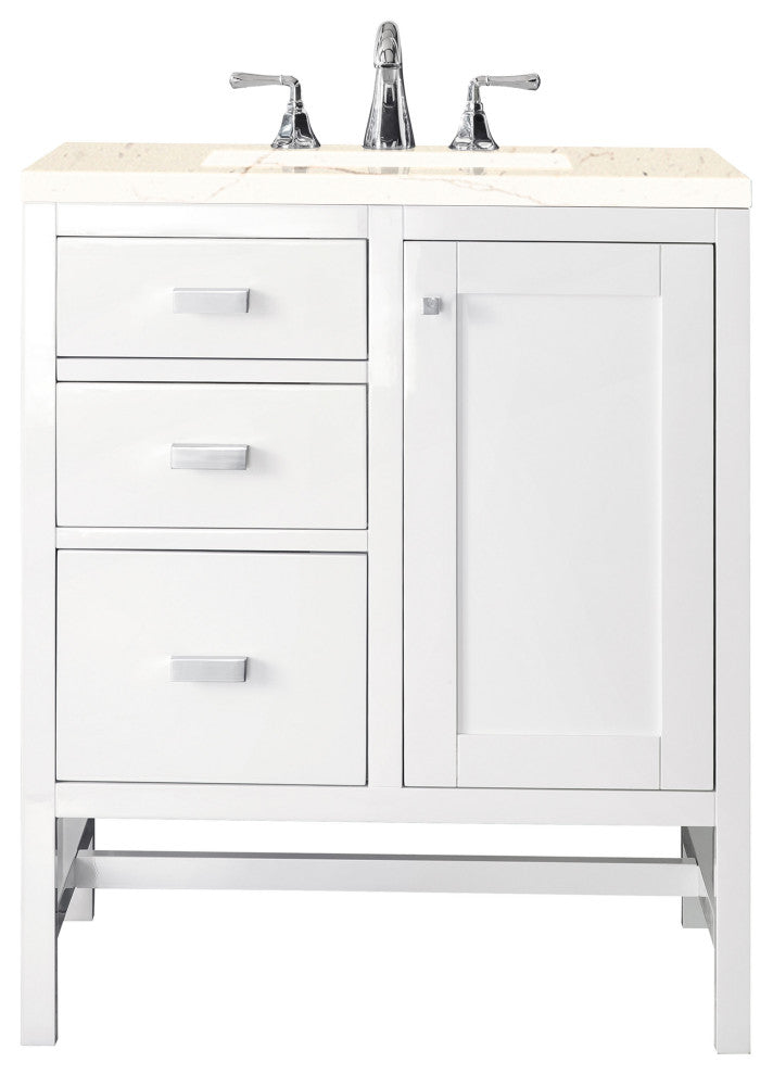 Addison 30" Single Vanity Cabinet, Glossy White, Eternal Marfil Quartz