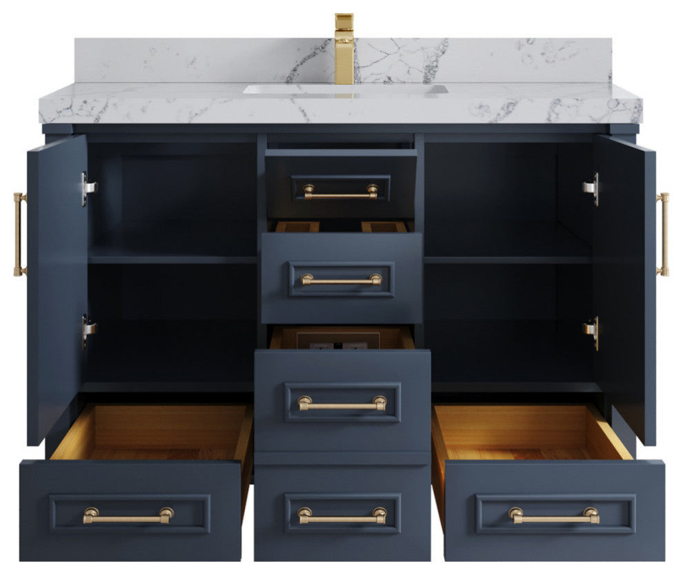 Aberdeen 48 Single Sink Bath Vanity in Hale Navy Blue  2" Venatino Quartz