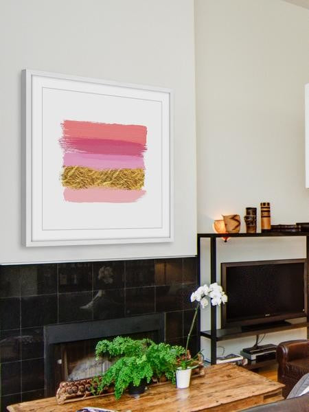 "Pink & Gold" Framed Painting Print, 18"x18"