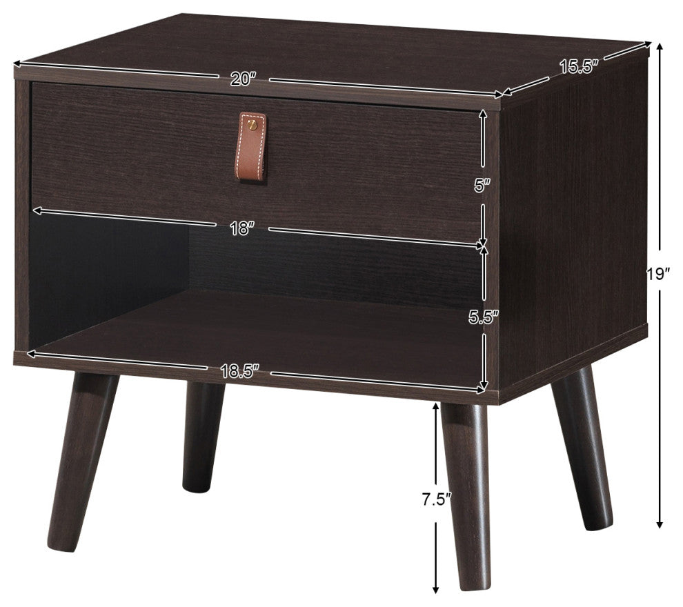 Costway Nightstand Sofa Side End Table Bedside Table Drawer Storage