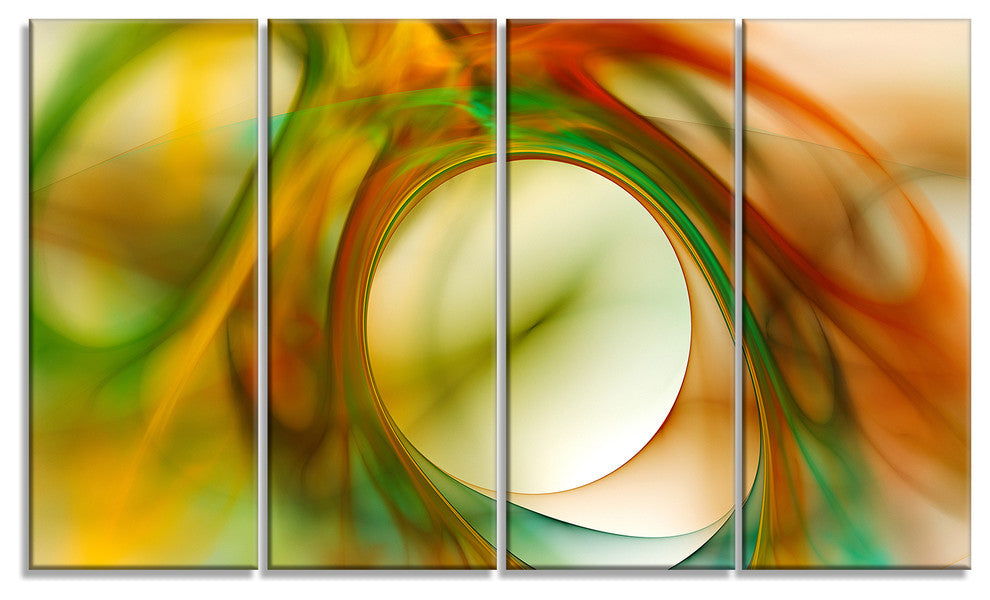 Circled Green Psychedelic Texture, Abstract Art on Canvas, 48"x28", 4 Panels