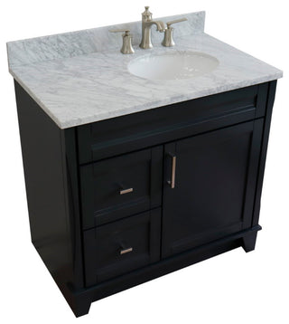 37" Single Sink Vanity, Dark Gray Finish With White Carrara Marble