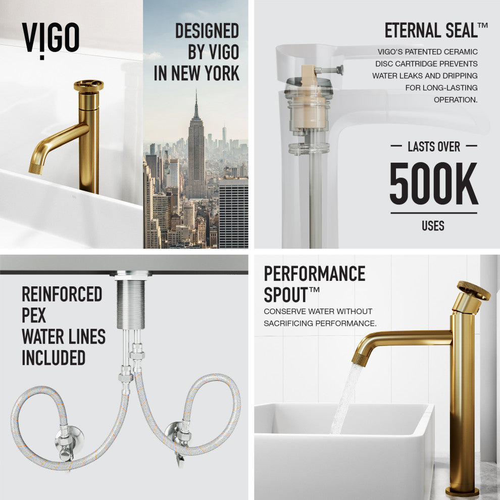 VIGO Cass 12" H Single Handle Single Hole Bathroom Vessel Faucet, Matte Brushed Gold