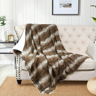 Elite Faux Fur Throw Blanket With Sherpa Backing, Brown, 60" X 80"