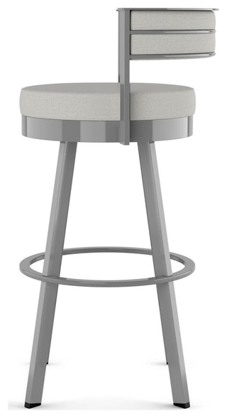 Amisco Browser Swivel Counter and Bar Stool, Light Grey Polyester / Metallic Grey Metal, Counter Height