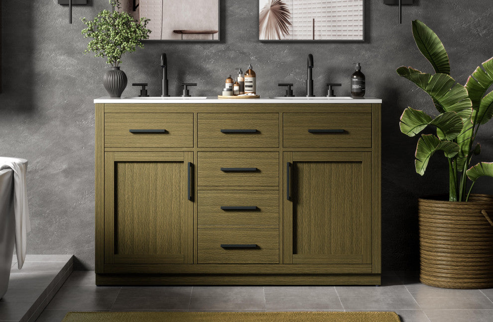 Home Living 54" Double Bathroom Vanity, Chestnut Brown
